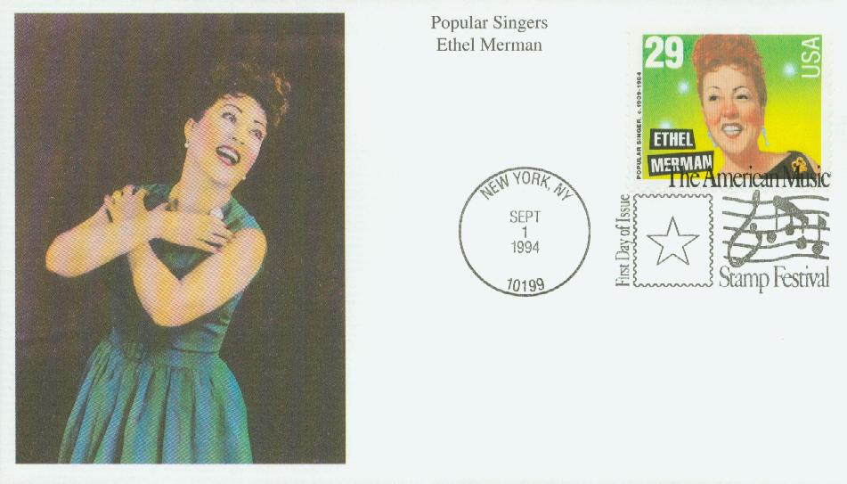 # 2853 - 1994 29c Popular Singers: Ethel Merman Mystic First Day Cover