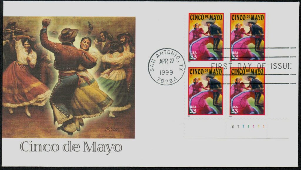 1999 33¢ Cinco de Mayo Fleetwood Plate Block First Day Cover