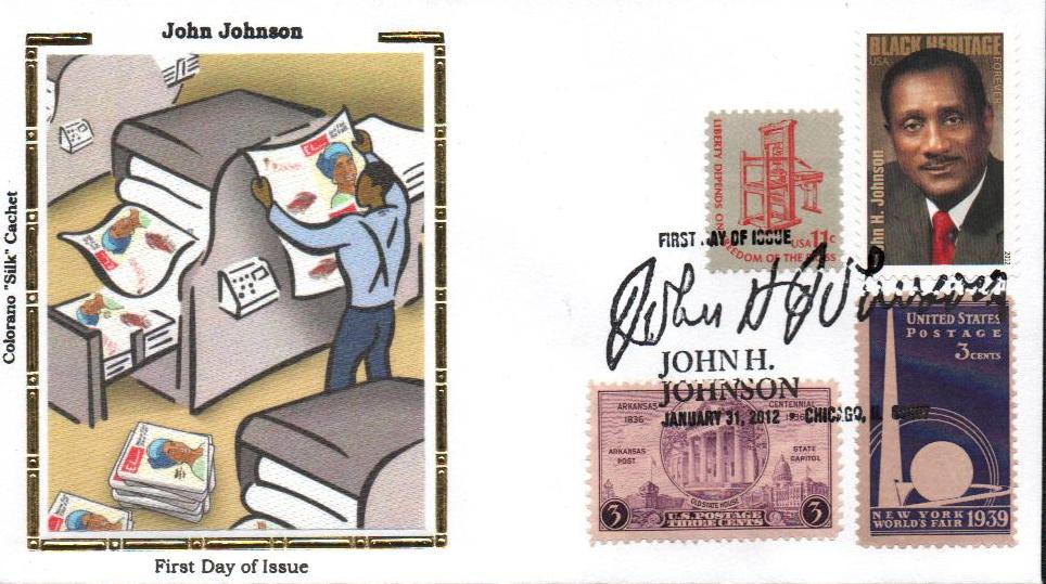 # 4624 - 2012 First-Class Forever Stamp - Black Heritage: John H. Johnson Colorano Silk Cachet Combination First Day Cover