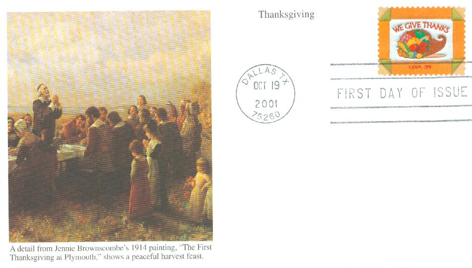 # 3546 - 2001 34c Thanksgiving Mystic First Day Cover