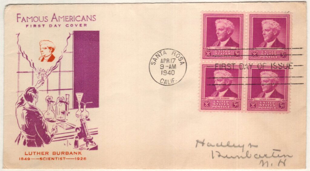 # 876 - 1940 Famous Americans: 3c Luther Burbank Classic First Day Cover