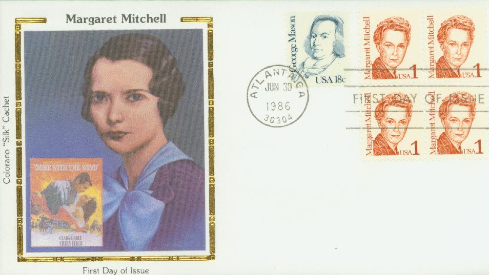 # 2168 - 1986 1c Margaret Mitchell Colorano Silk Cachet First Day Cover
