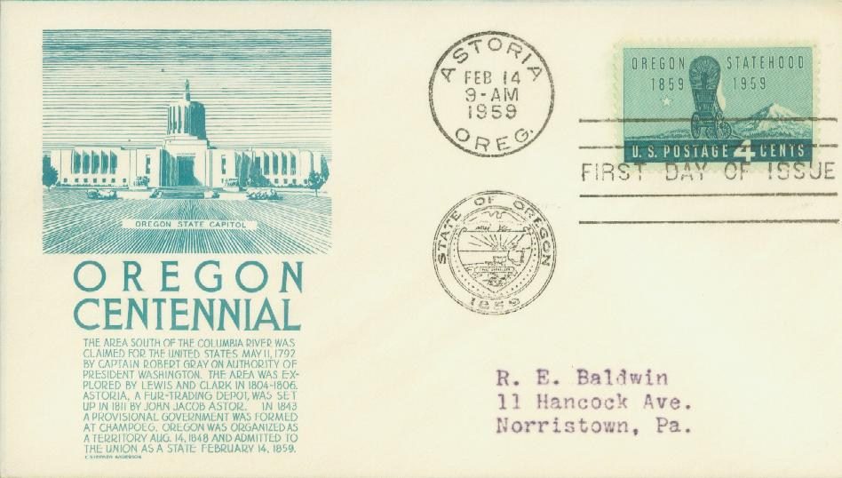 1959 4¢ Oregon Statehood Classic First Day Cover