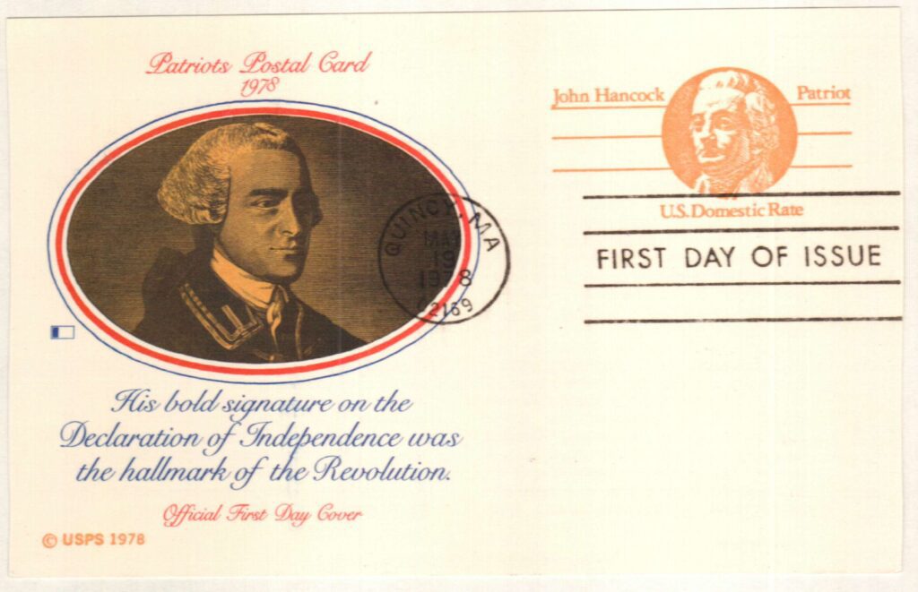 # UX74 - 1978 Postal Card - Non-denom John Hancock