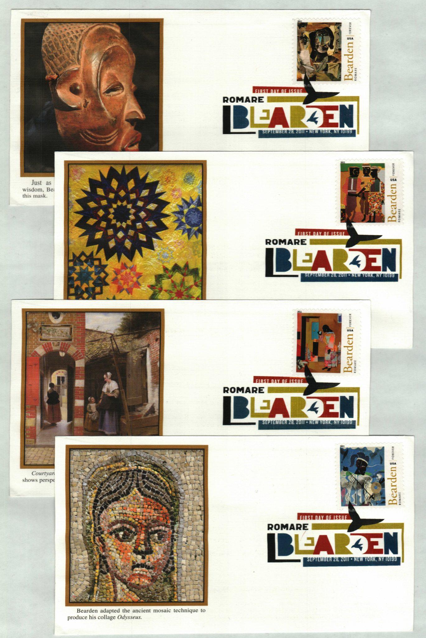 2011 44¢ Romare Bearden Set of 4 Fleetwood FDCs with Digital Color Cancels
