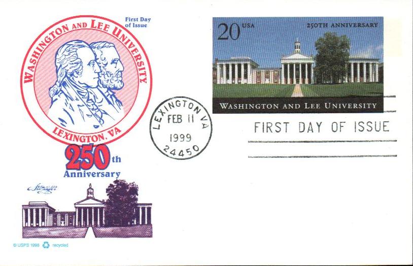 # UX302 - 1999 20c Postal Card - Washington & Lee PC FDC