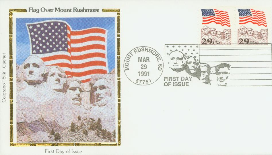 # 2523 - 1991 29c Flag over Mount Rushmore Colorano Silk Cachet First Day Cover