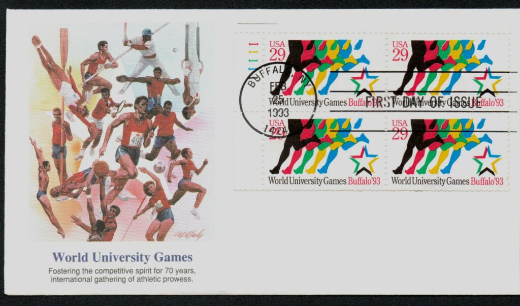 1993 29¢ World University Games Fleetwood Plate Block First Day Cover