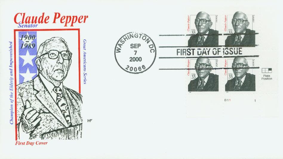 2000 33¢ Claude Pepper Classic First Day Cover