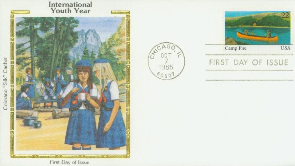 #2163 - 1985 22c International Youth Year: Camp Fire, Inc. Colorano Silk Cachet First Day Cover