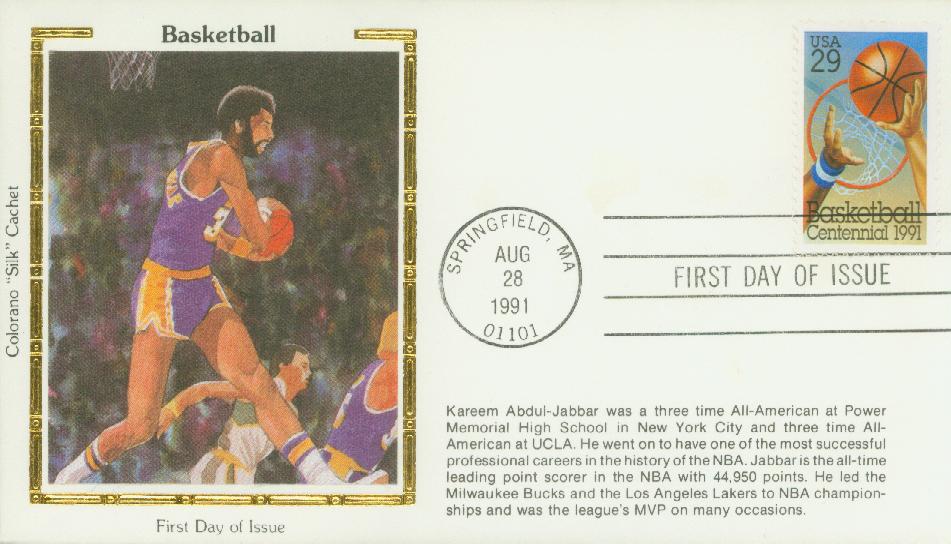 # 2560 - 1991 29c Basketball Colorano Silk Cachet First Day Cover