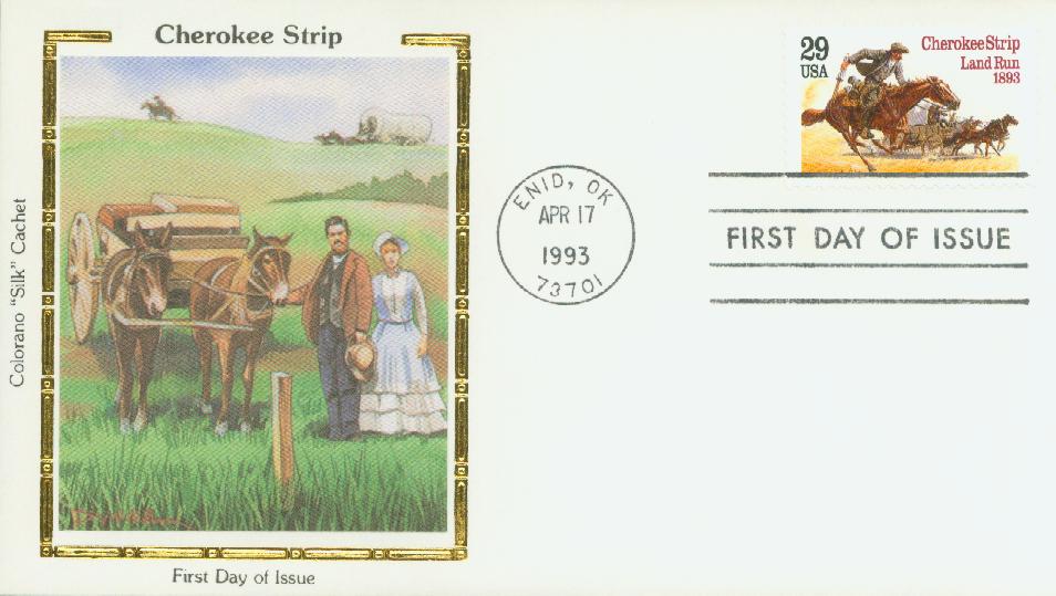 1993 29¢ Cherokee Strip Land Run  Colorano Silk Cachet First Day Cover