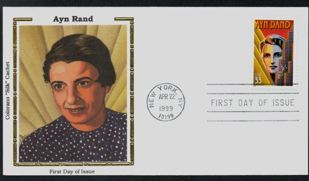 # 3308 - 1999 33c Literary Arts: Ayn Rand Colorano Silk Cachet First Day Cover