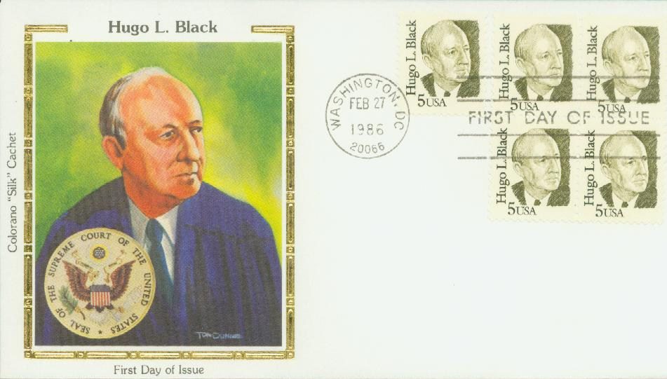 # 2172 - 1986 5c Great Americans: Hugo L. Black Colorano Silk Cachet First Day Cover