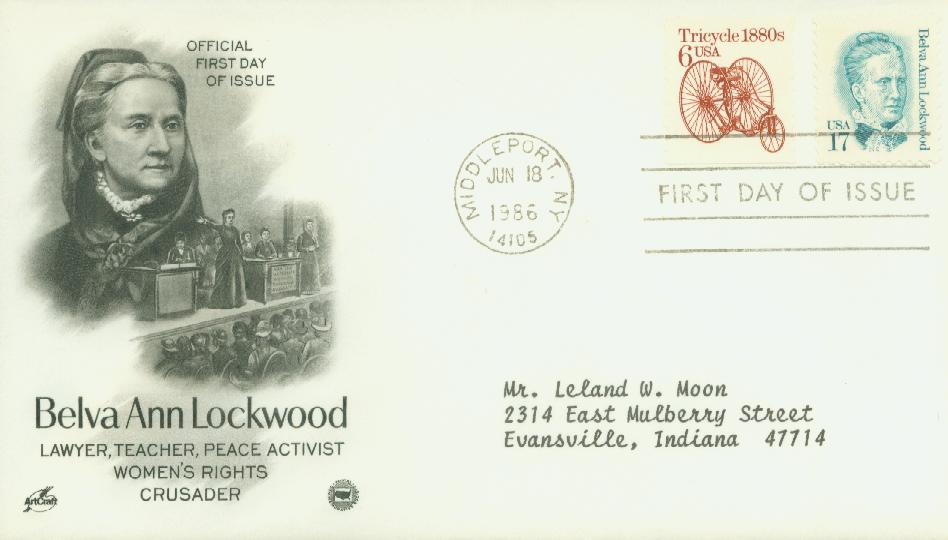 # 2178 - 1986 17c Belva Ann Lockwood Classic First Day Cover
