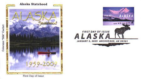 # 4374 - 2009 42c Alaska Statehood Colorano Silk Cachet First Day Cover