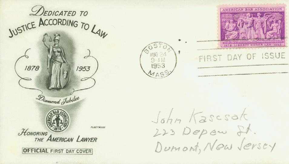 1953 3¢ American Bar Association Fleetwood First Day Cover