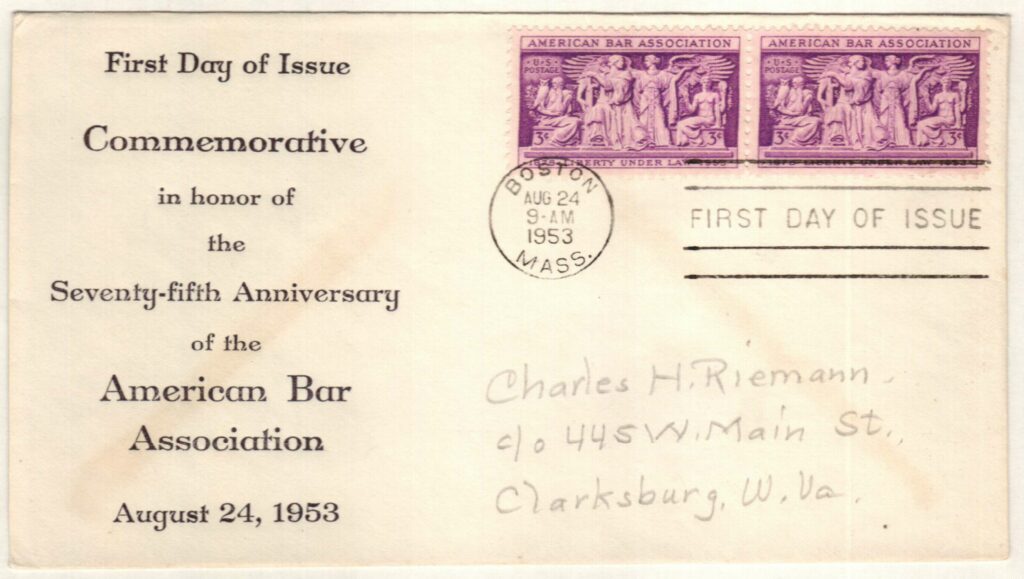 1953 3¢ American Bar Association Classic First Day Cover