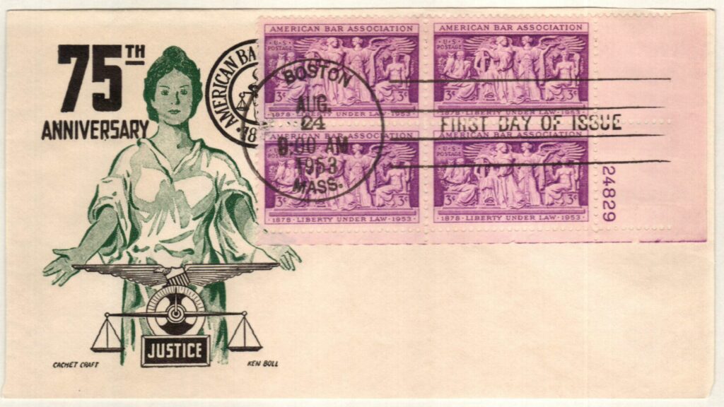 1953 3¢ American Bar Association Plate Block First Day Cover