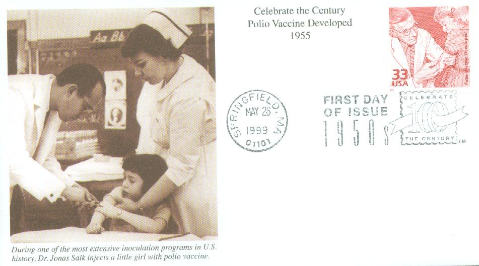 1999 33¢ Polio Vaccine Developed Mystic First Day Cover