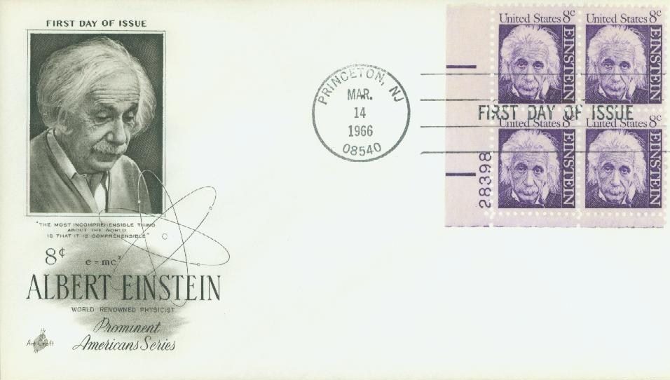 1966 8¢ Albert Einstein Plate Block First Day Cover