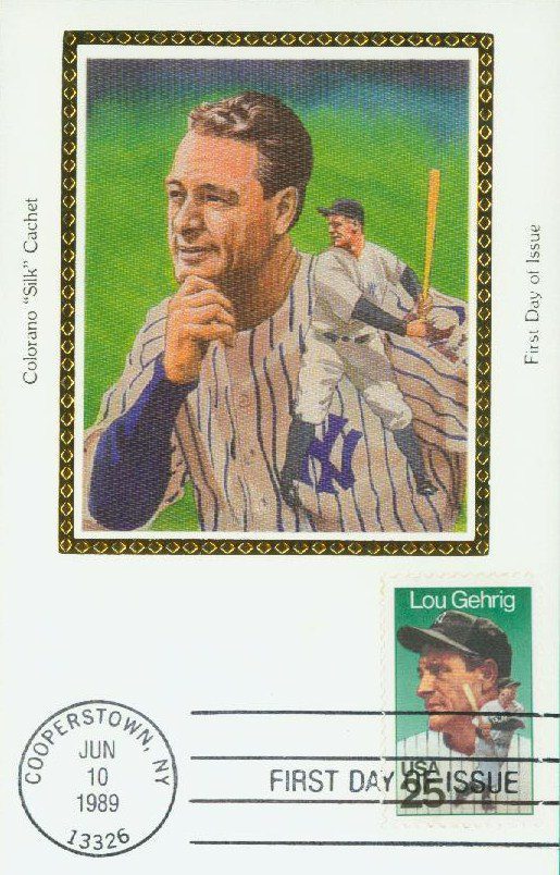 1989 25¢ Lou Gehrig Colorano Silk Cachet First Day Cover