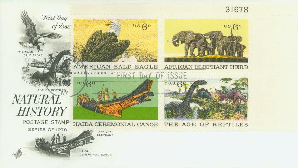 1970 6¢ Natural History Plate Block First Day Cover