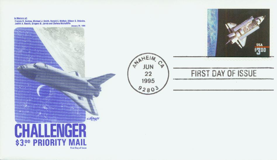 1995 $3 Space Shuttle 'Challenger', Priority Mail Classic First Day Cover