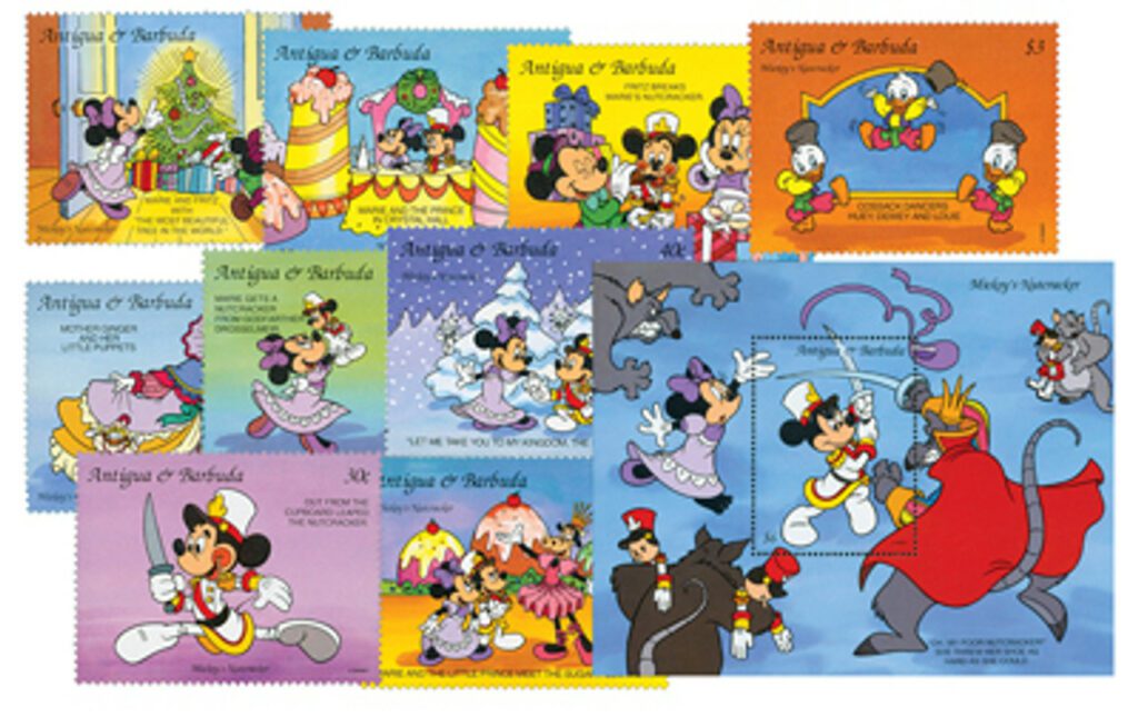1993 Disney Friends Christmas, Mint, Set of 9 Stamps and 2 Souvenir Sheets, Antigua-Barbuda