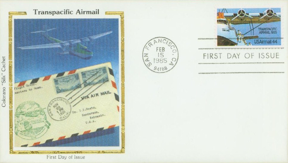  1985 44c Transpacific Colorano Silk Cachet First Day Cover