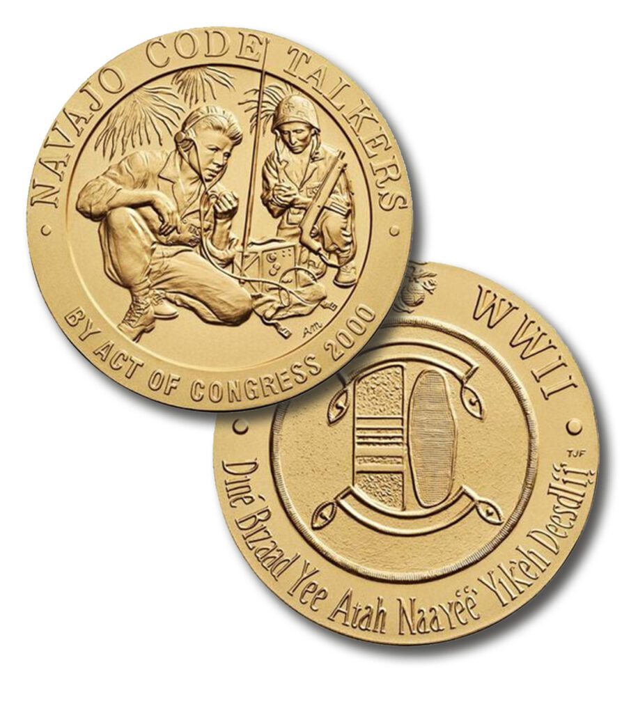# CNM11274 - World War II Navajo Code Talkers, 3" Bronze Medal inscribed "The Navajo Language Was Used to Defeat the Enemy"