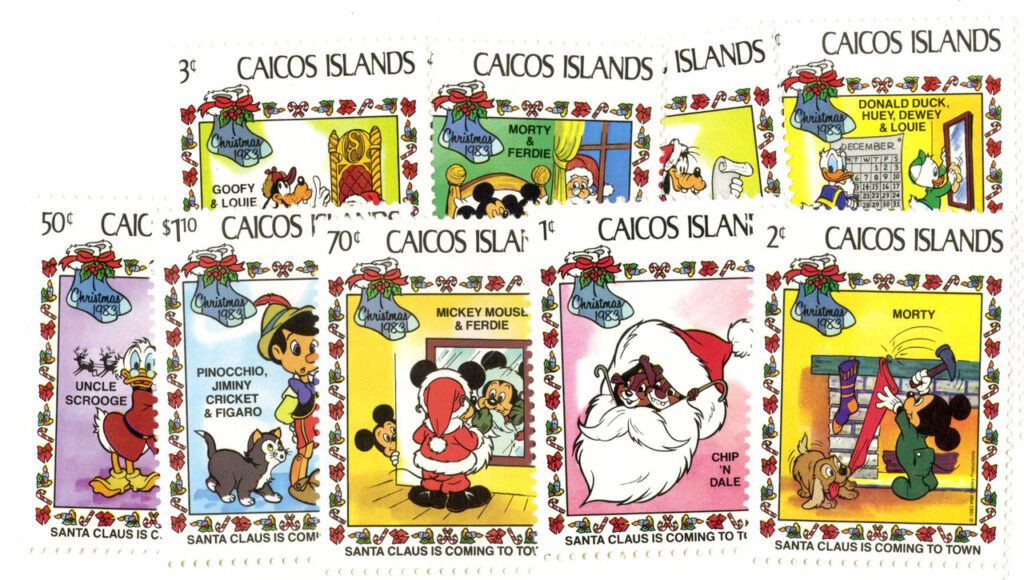 # MDS247A - 1983 Disney Friends Christmas, Mint, Set of 9 Stamps, Caicos Islands