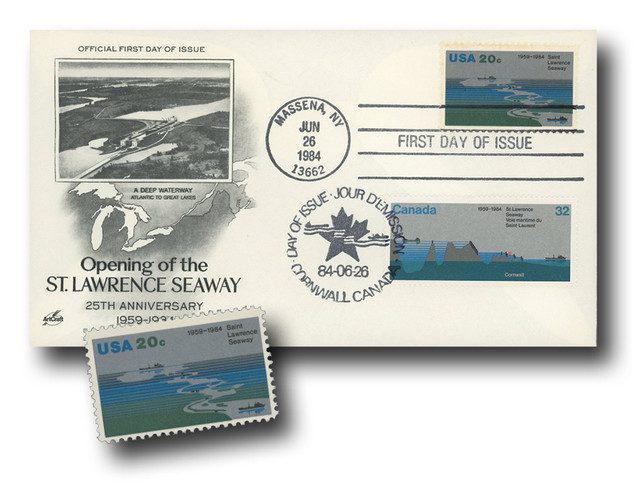 #MXM033 - 1984 Joint Issue First Day Cover,US & Canada,25th Anniversary of Opening the St. Lawrence Seaway