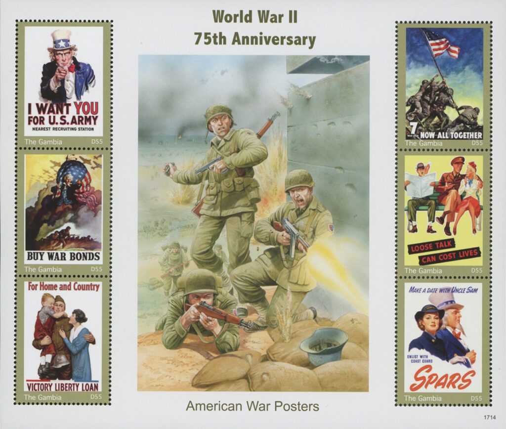 # M11972 - WWII Posters 75th Anniversary Mint Sheet of 6 Stamps issued by Gambia