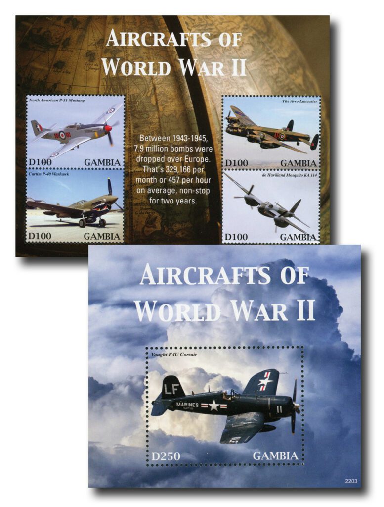 # MFN595 - 2022 Aircrafts of World War II, Mint Sheet of 4 & Mint Souvenir Sheet, Gambia