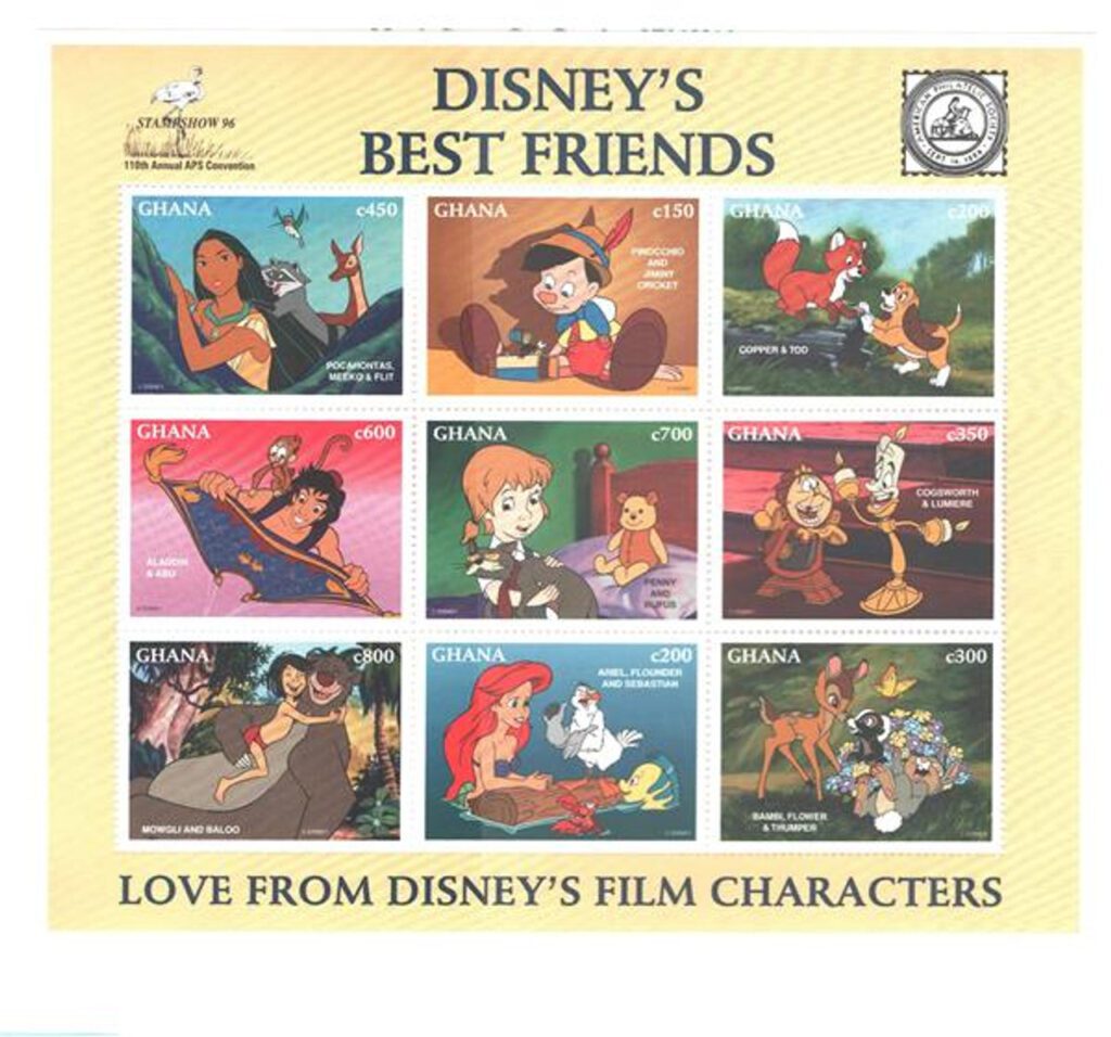 # MDS296B - 1996 Disney's Tribute to Best Friends, Mint, Sheet of 9 Stamps, Ghana