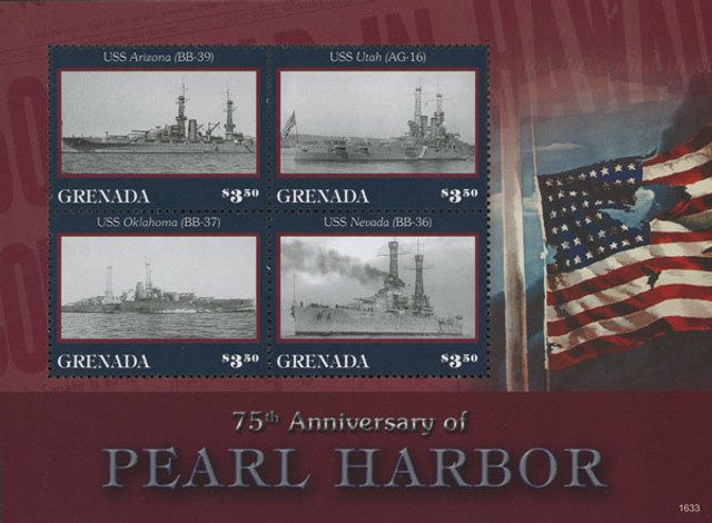# M11791 - 2016 World War II 75th Anniversary of Pearl Harbor, Mint, Sheet of 4 Stamps, Grenada