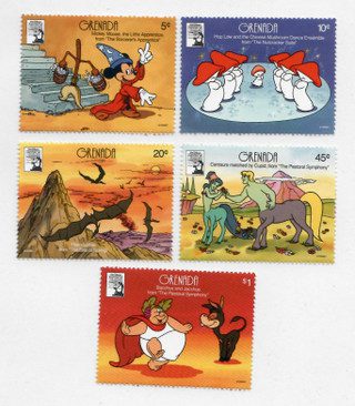 # MDS127 - 1991 Disney's Fantasia 50th Anniversary, Mint, Set of 5 Stamos, Grenada