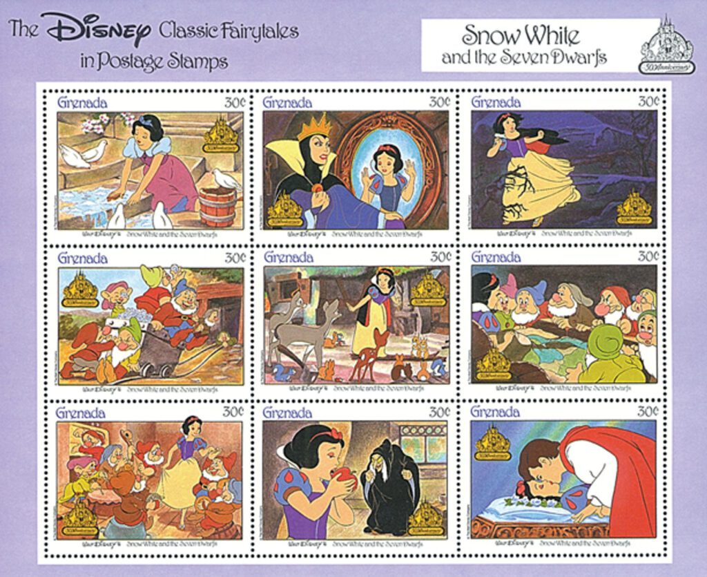 # MDS311A - 1987 Disney's Classic Fairy Tales - Snow White and the 7 Dwarfs, Mint Sheet of 9 Stamps, Grenada