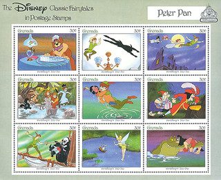 1987 Disney's Classic Fairy Tales - Peter Pan, Mint Sheet of 9 Stamps, Grenada