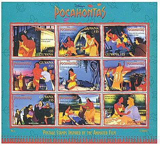 1995 Disney's Pocahontas, Mint, Sheet of 9 Stamps, Guyana