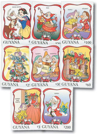 # MDS364A - 1996 Disney Celebrates Christmas with Snow White and the 7 Dwarfs, Mint, Set of 8 Stamps, Guyana