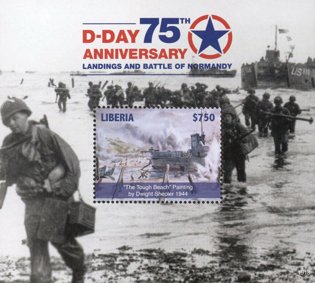 2019 $750 D-Day 75th Anniversary, Mint Souvenir Sheet, Liberia