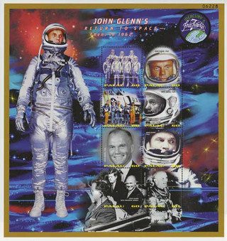# M11181 - 1998 John Glenn - First American to Orbit Earth, Mint, Sheet of 8 Stamps, Palau