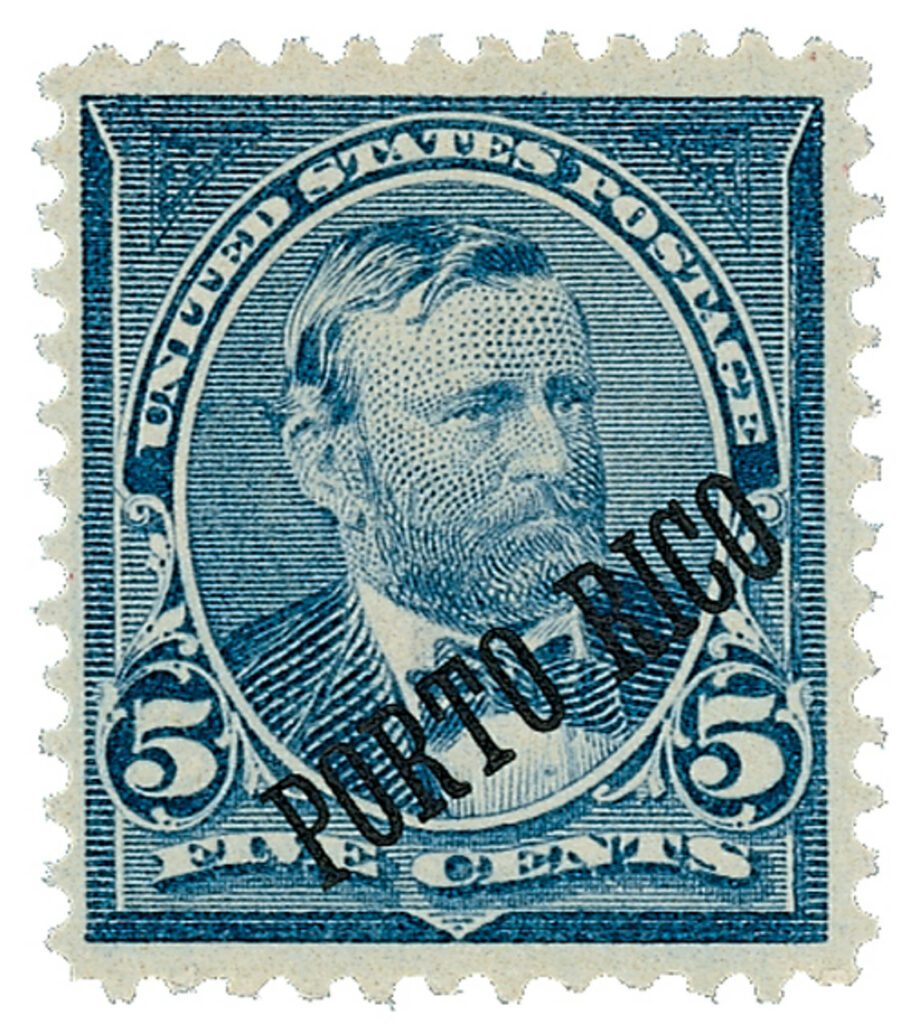 # PT212 - 1899 5c Puerto Rico - dull watermark, perf 12, blue