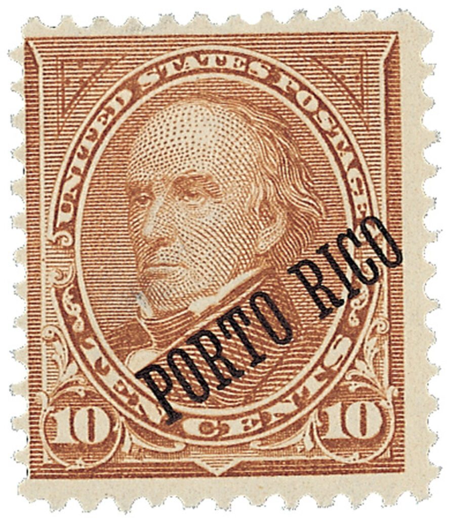 # PT214 - 1899 10cPuerto Rico - type I, dull watermark, perf 12, brown