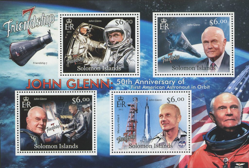 # M12221 - 2012 $6 50th Anniversary of First American in Orbit, Mint Sheet of 4 Stamps, Solomon Islands