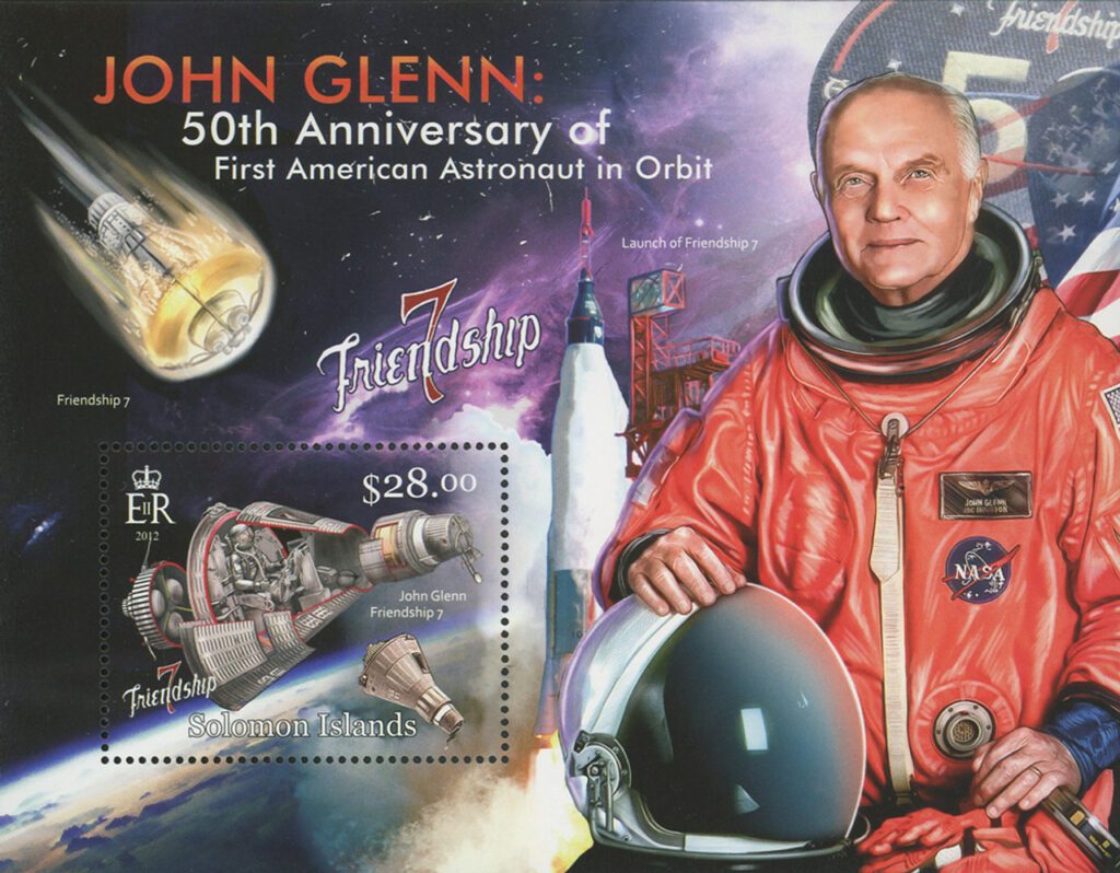 # M12222 - 2012 $28 Friendship 7, 50th Anniversary of First American in Orbit - John Glenn, Mint Souvenir Sheet, Solomon Islands