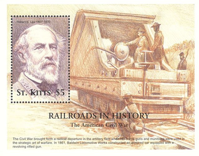 # M6728 - Roilroads in History - The American Civil War - Robert E Lee, Mint Souvenir Sheet, St. Kitts