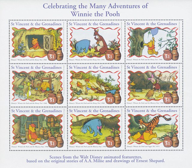 # MDS460A - St. Vincent 1998 Pooh, Mint, 9/sheetlet